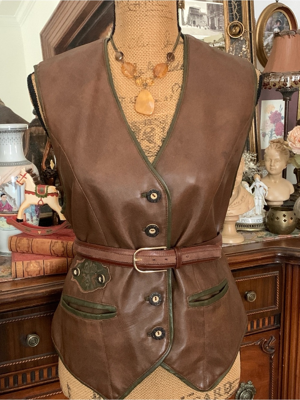 Vintage German/Austrian Country Western Steampunk Boho Hippie Faux Leather Vest